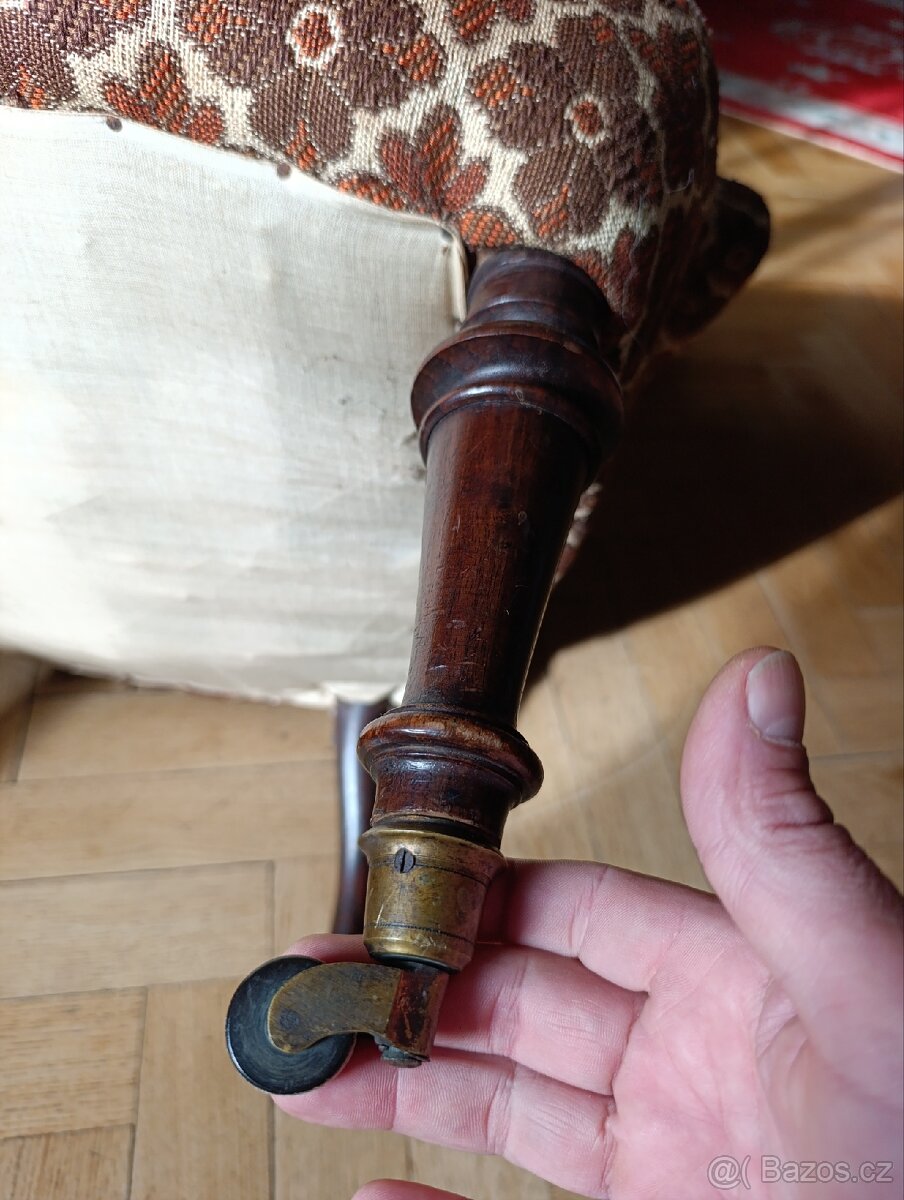 Starožitne kreslo na kolečkach, ušák 1800+ - 9
