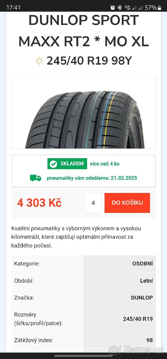 Letní pneumatiky Dunlop 245/40 R19 - 9