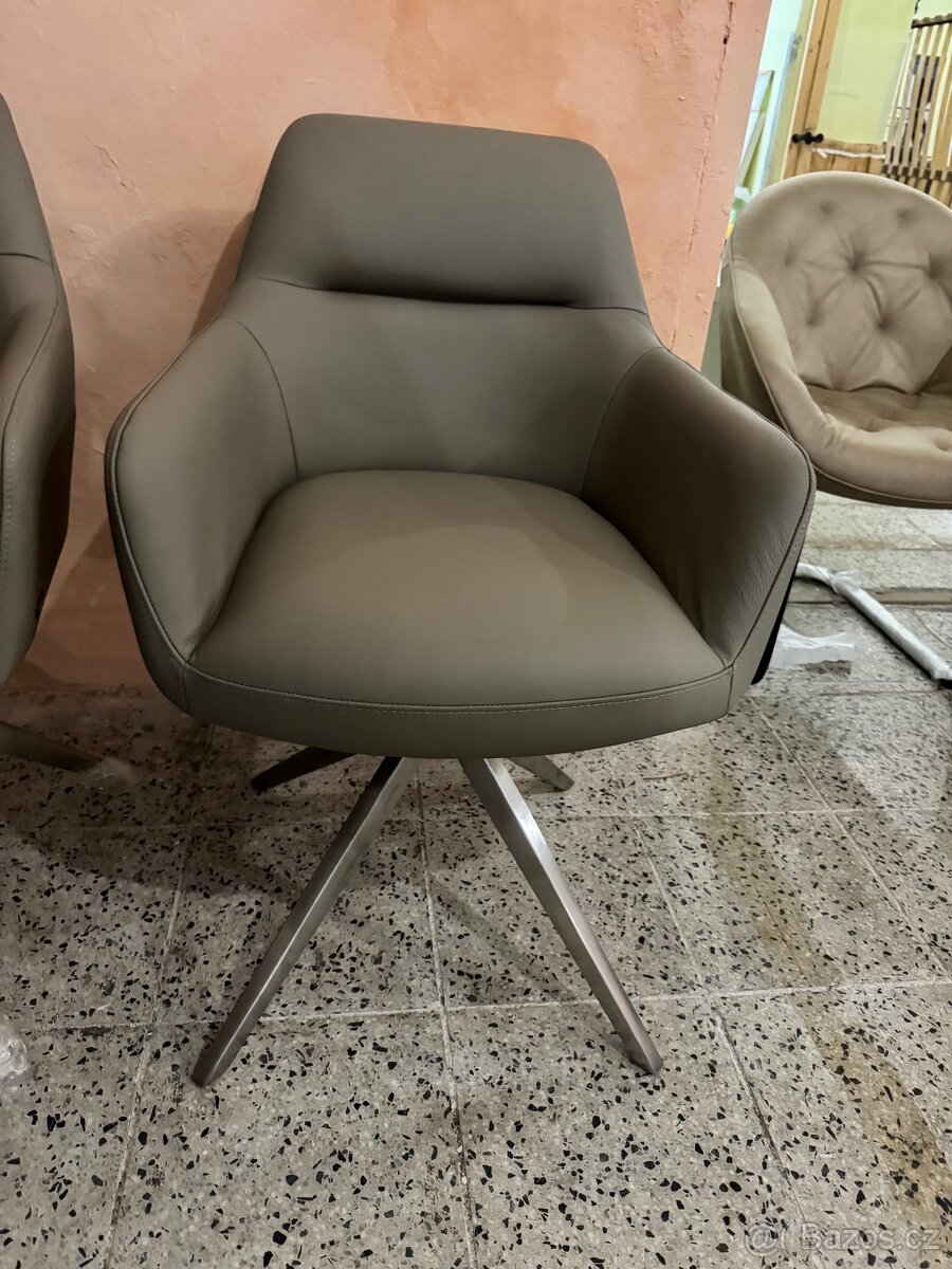 NOVÉ 2x krásné otočné jídelní křesla-židle p.kůže - 9