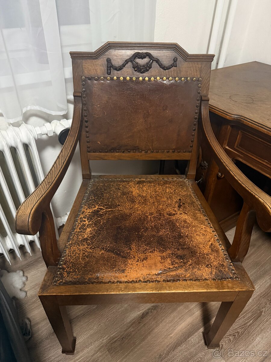 Starožitný oboustranný stůl + židle - 9