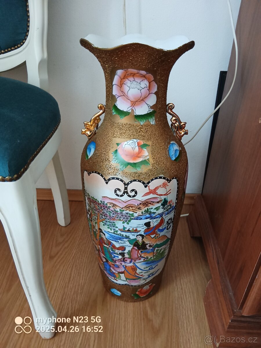 Staré keramické kovové porcelánové vázy malovane - 9