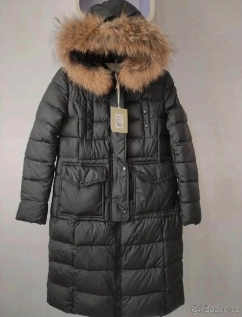 Nový dámský kabát s pravou kožešinou, bunda vel M - 9