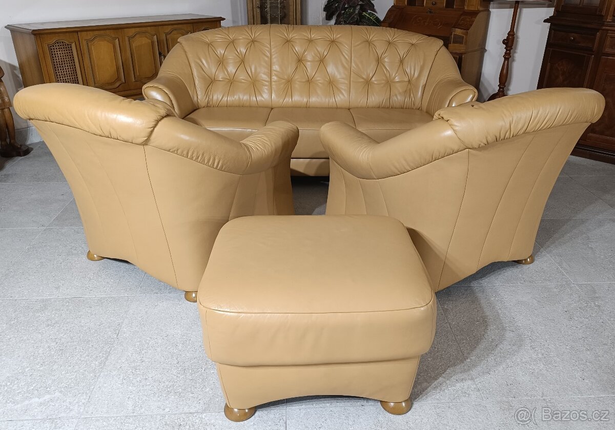 Kožená sedací souprava 3+1+1+ taburet. - 9