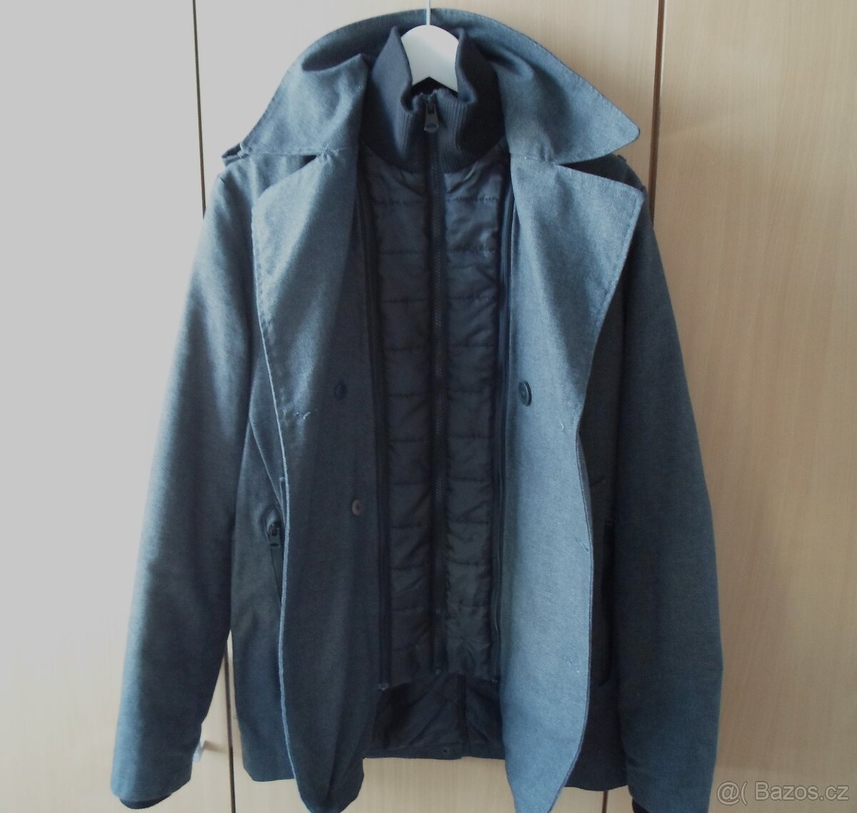 Šedý pánský kabát bunda - S - 9