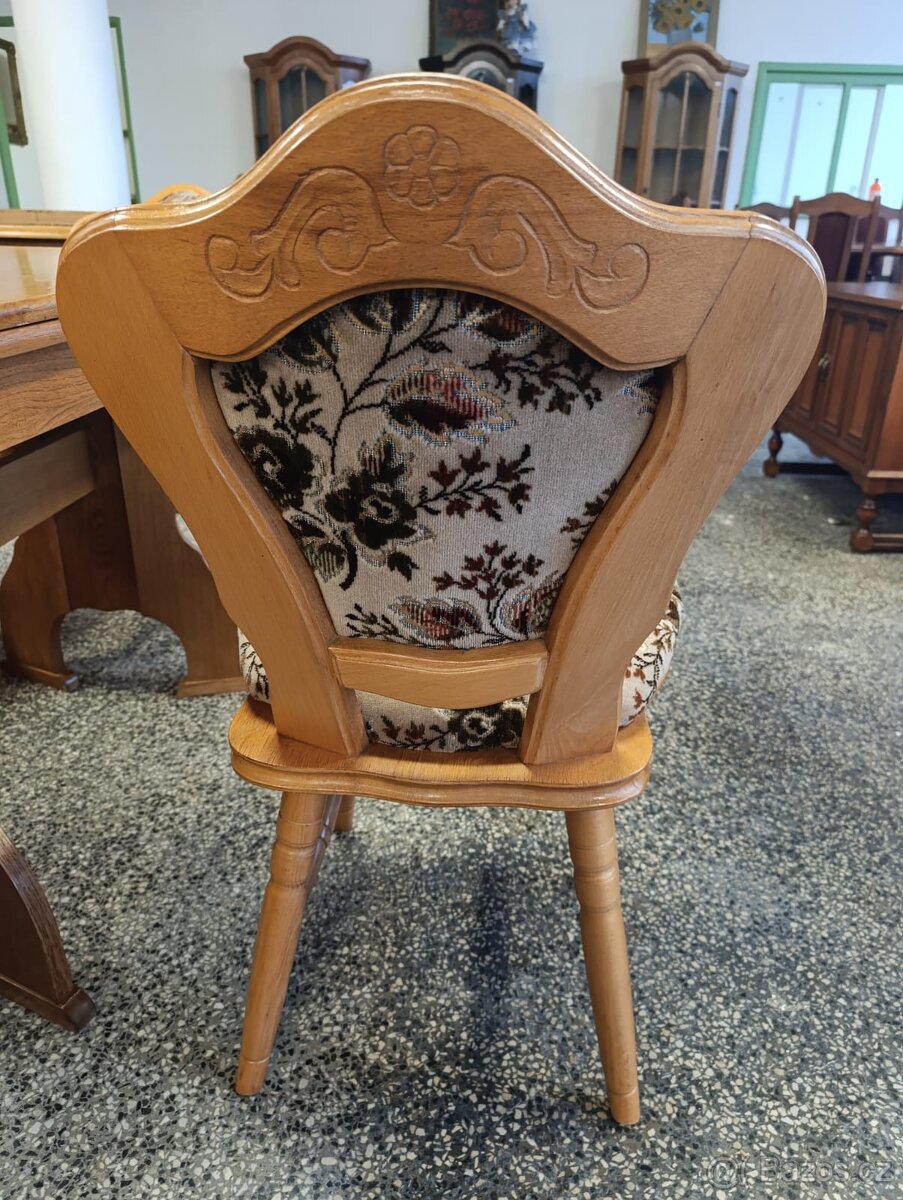 Rustikální jídelní set, stůl, 2 židle, lavice, masív - 9