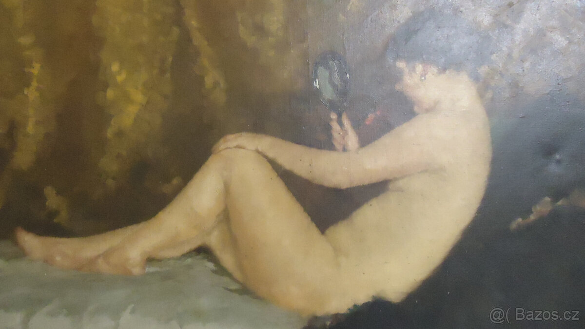 Velký signovaný velmi zachovalý obraz Akt - 9