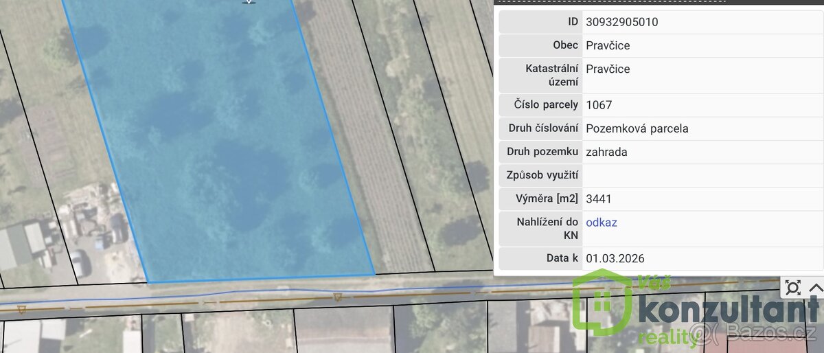 Stavební pozemek v Pravčicích, ev.č. 01053 - 9