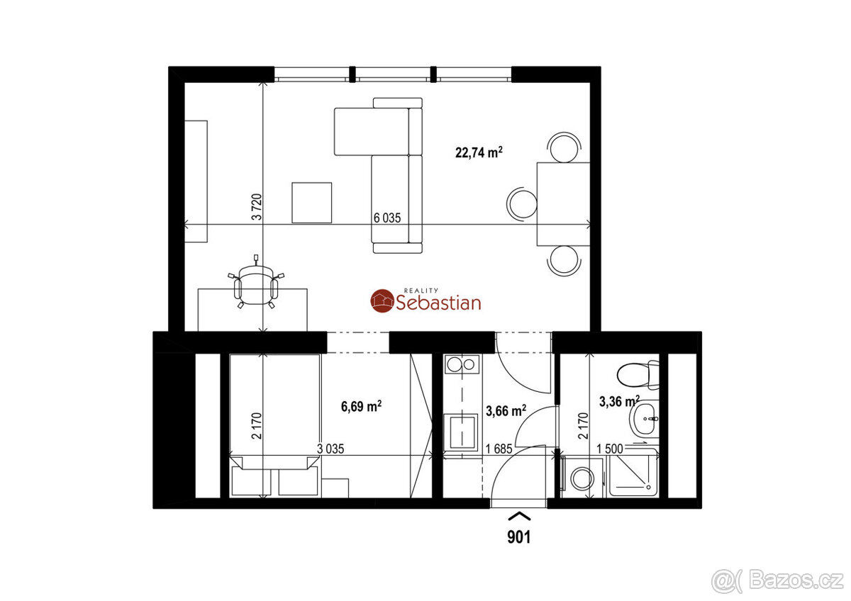 Pronájem bytu 1+1 v ulici A.Sochora v Teplicích (901) - 9