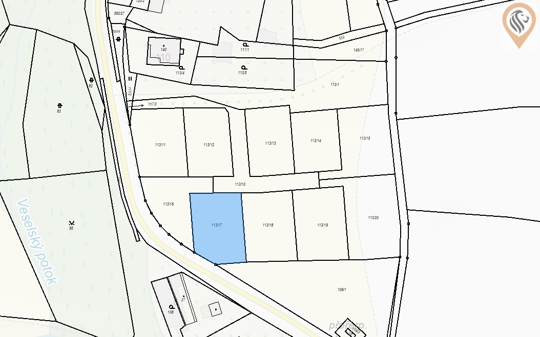Atraktivní stavební parcela 838 m² v nové zástavbě obce Vese - 9