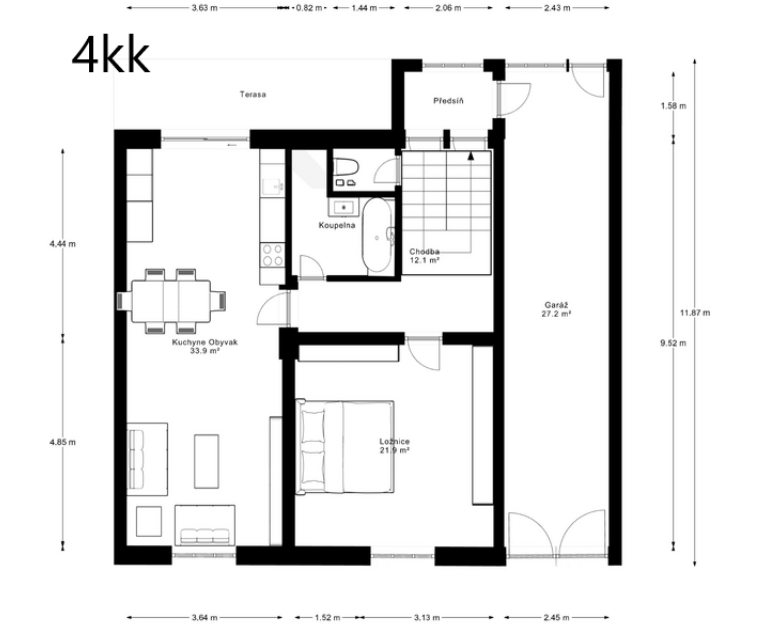 Prodej domu, bytu 4kk, 3kk, 2kk (250+120+50m2), klidná ulice - 9