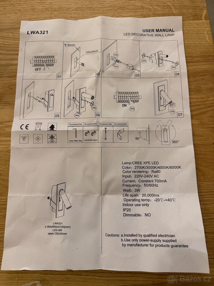 Čtecí nástěnná lampička do dutých stěn - 9