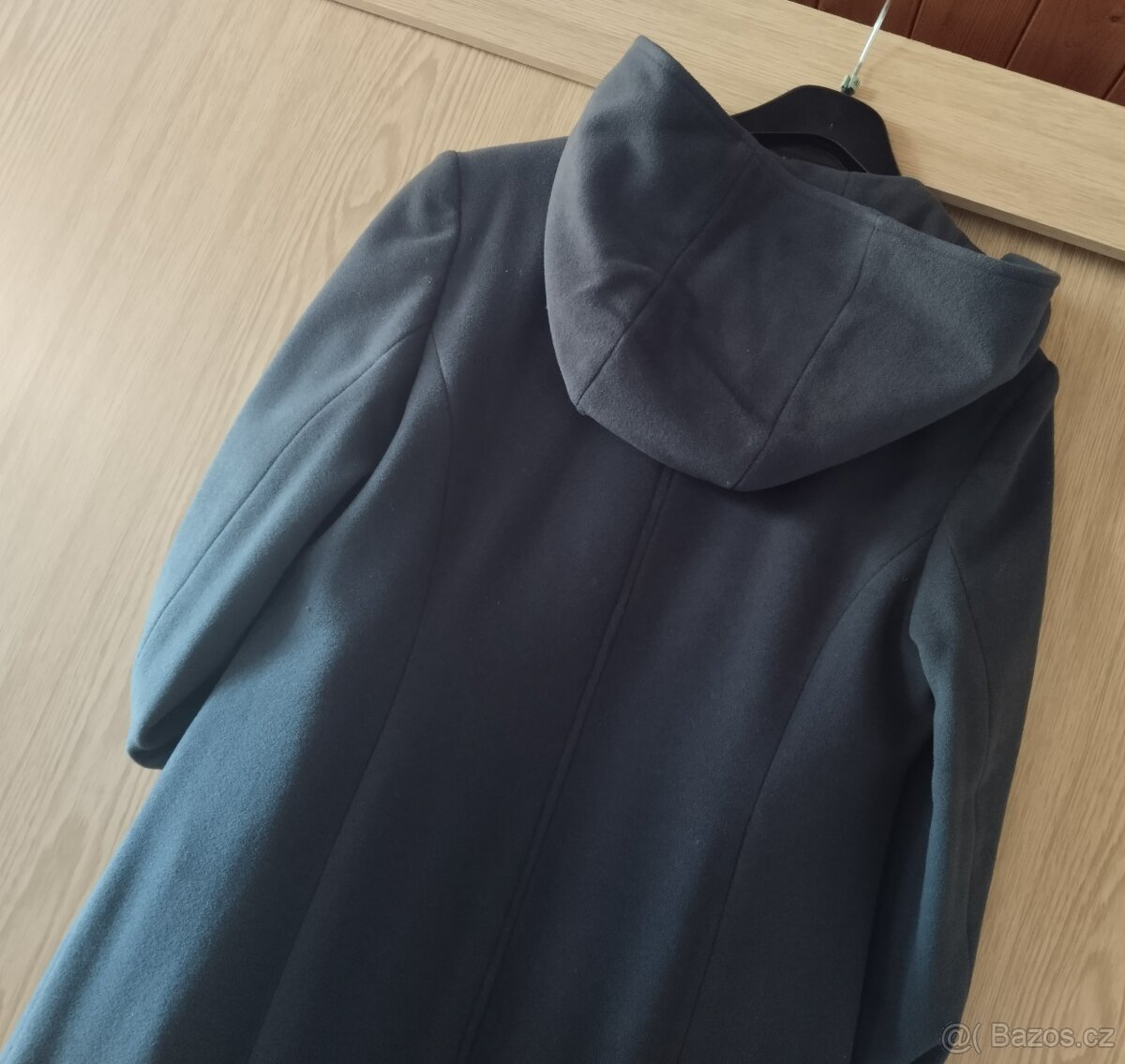 Luxusní dlouhý vlněný zimní kabát s kapucí, V 40/42 - po kot - 9