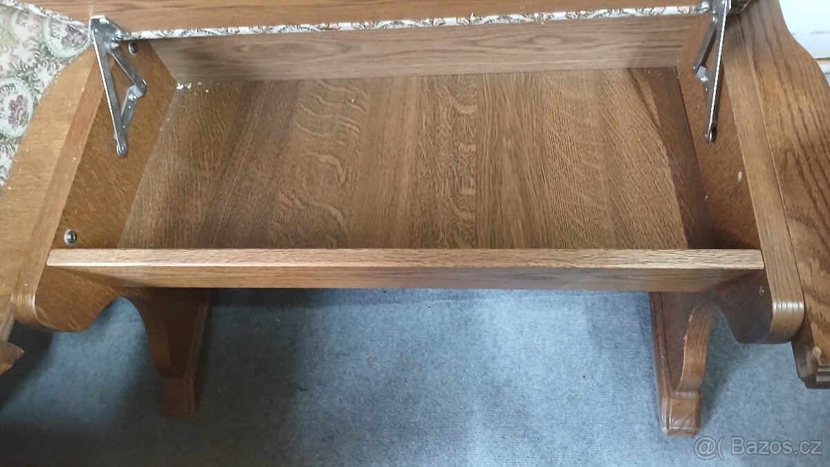 Masivní rohová lavice +2x židle s područ. + rozkládací stůl - 9