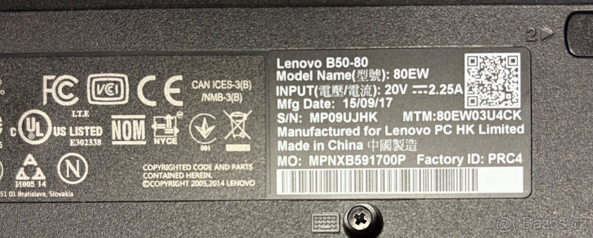 Lenovo B50-80 s nabíječkou Intel Pentium CPU 3825U 1,90GHz R - 9