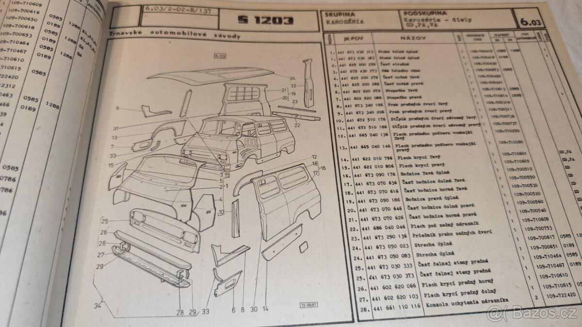 ŠKODA 1203 - seznam náhradních dílů – katalog Š1203 - 9
