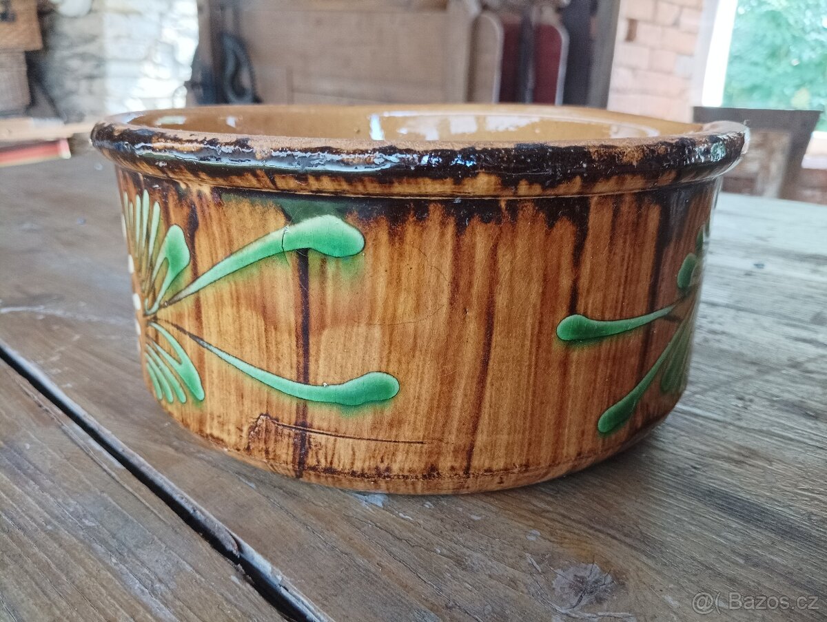 MALOVANÝ KAMENINOVÝ HRNEC S DRŽADLEM - FRANCIE - 9