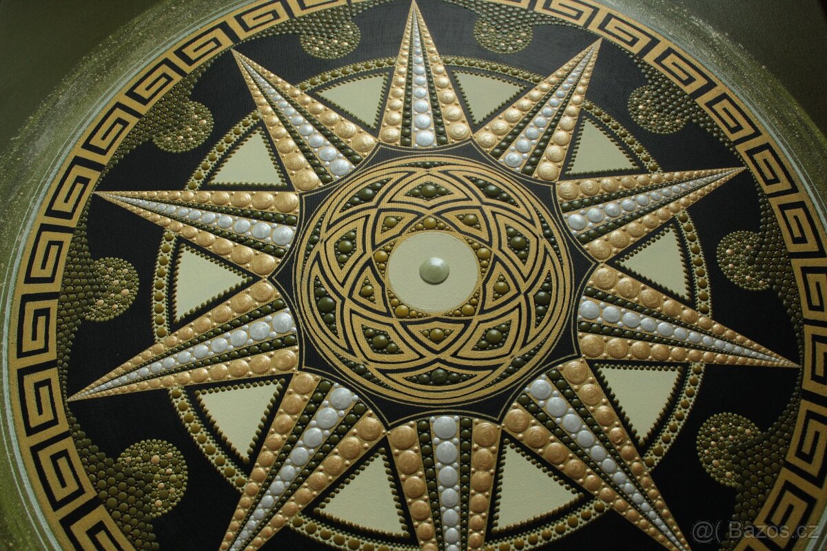 Mandala -olivově zlatá 60x60 cm posvátná geometrie - 9