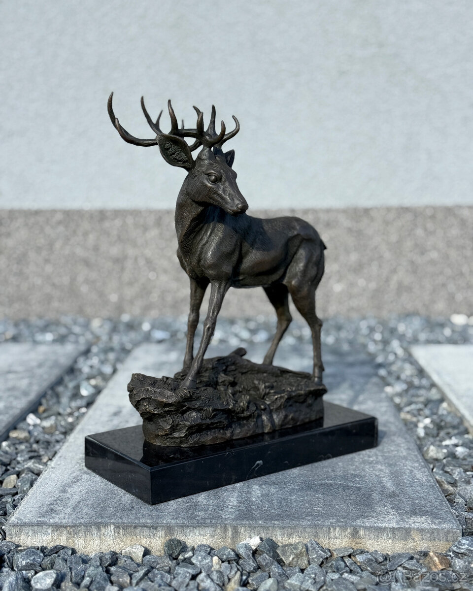 Bronzová socha Jelen majestátní zvířete dekorace příroda - 9