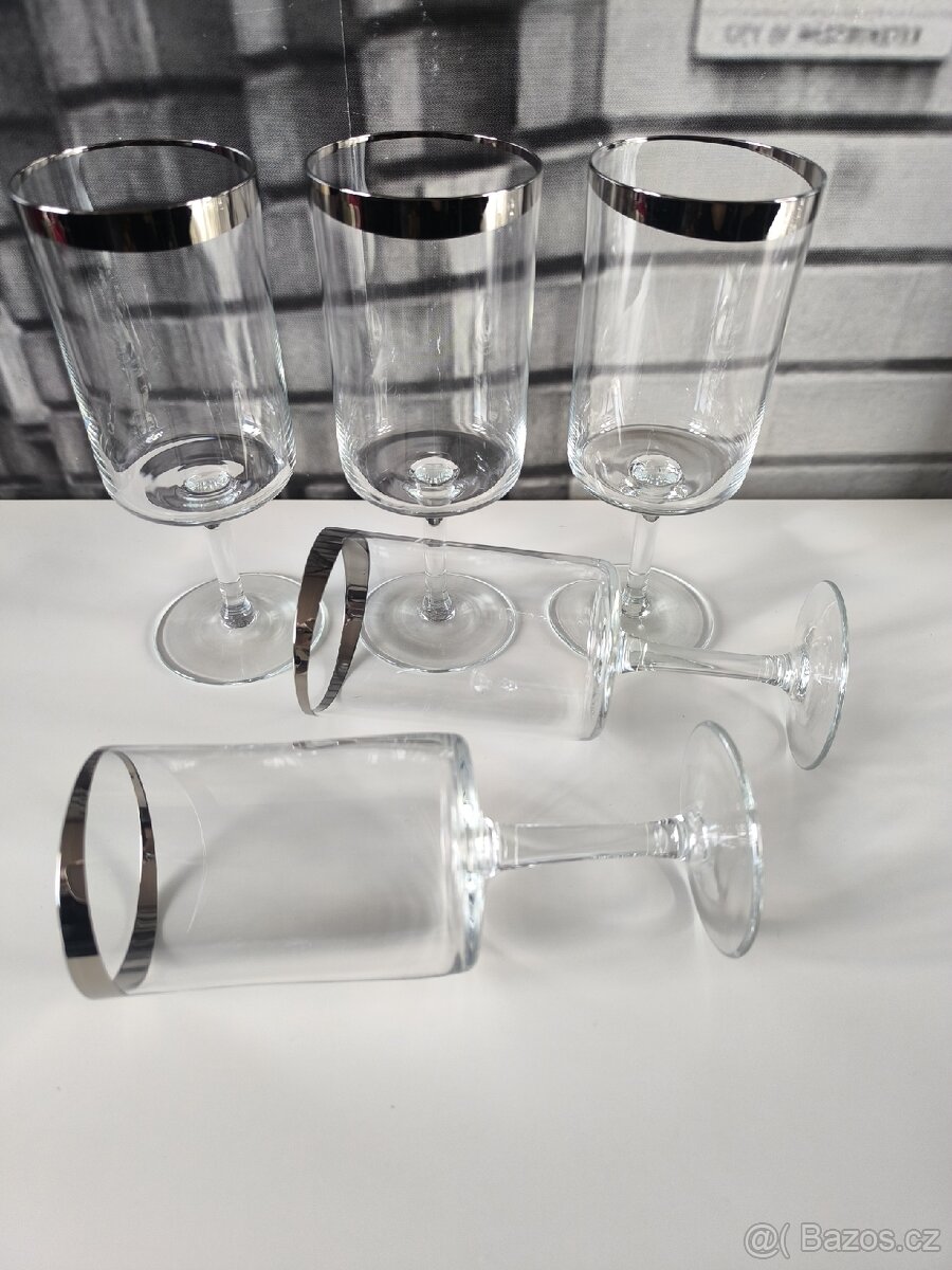Sada vintage sklenic na noze s platinovým okrajem - 9