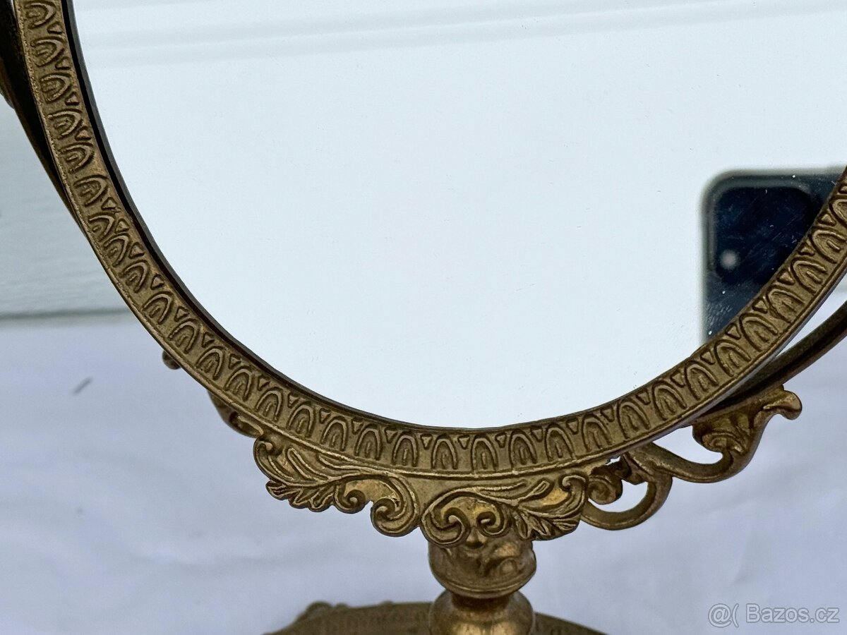 Masivní mosazné stolní zrcadlo polohovací - 9