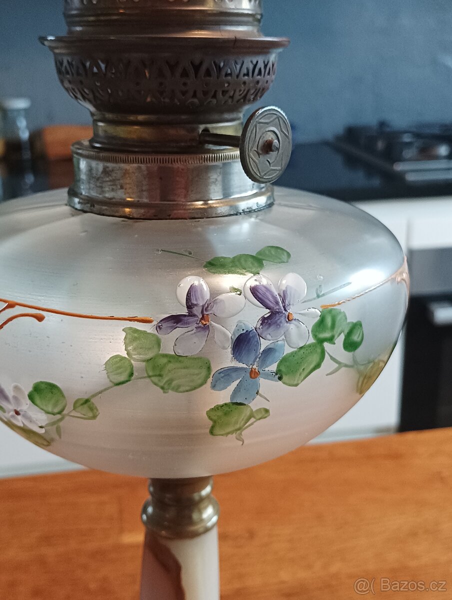 STAROŽITNÁ RUČNĚ MALOVANÁ PETROLEJKA SECESE/ART DECO FRANCE - 9