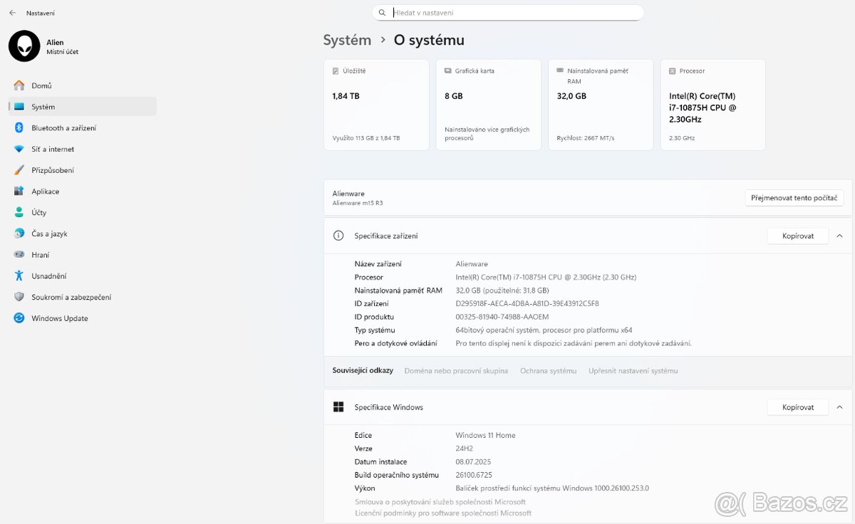 Alienware m15 R3 – TOP stav, 32 GB, 2 TB, RTX 2070S, záruka - 9