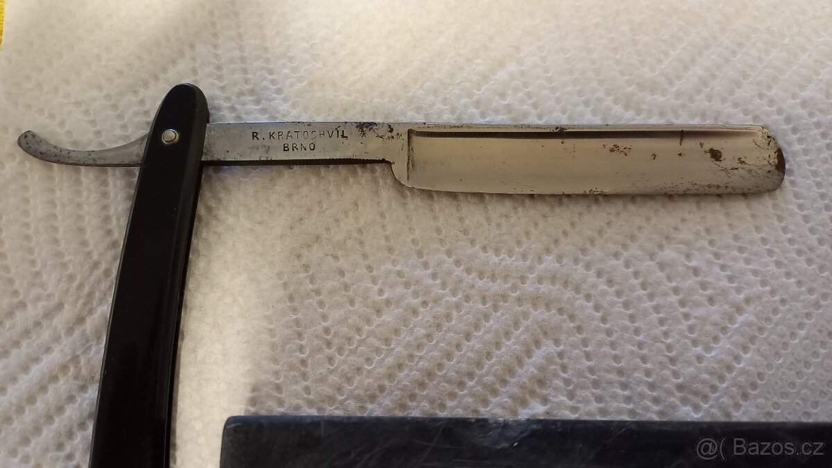 Starožitná břitva včetně pouzdra a brousku - 9