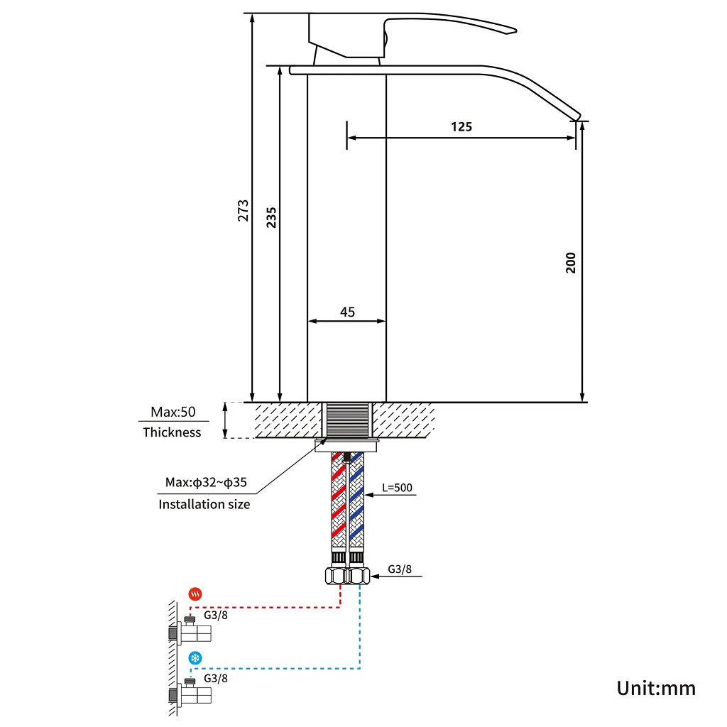 Stojanková umyvadlová baterie Auralum chrom 273 mm - 9