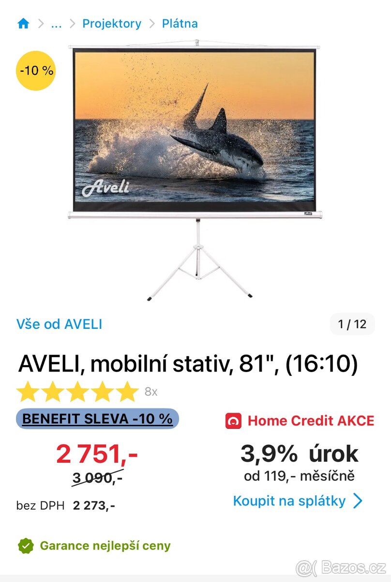 Projekční plátno AVELI, mobilní stativ, 81", (16:10) - 9