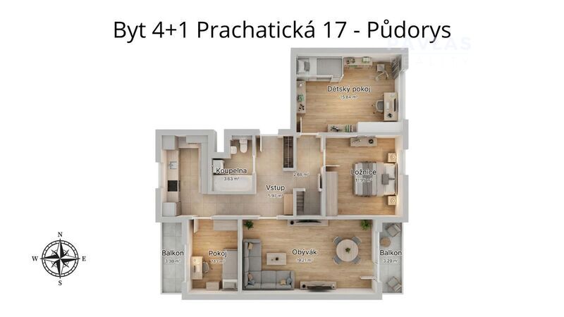 Pronájem velkého bytu 4+1, 86 m² s 2x sklepy a balkony 3 m², - 9