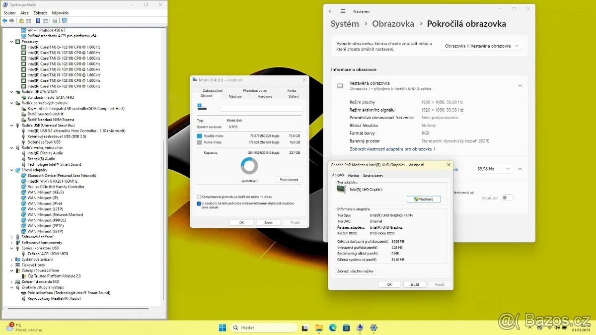 PĚKNÝ HP PROBOOK 450 G7 /i5-10210/16GB/SSD256GB/FULLHD/WIN11 - 9