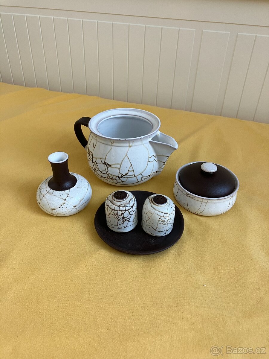 Keramická souprava (šestidílná), imitace popraskané kameniny - 9
