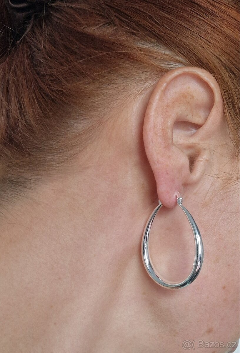 Nové dámské stříbrné náušnice oválné kruhy ovály 925 4 cm - 9