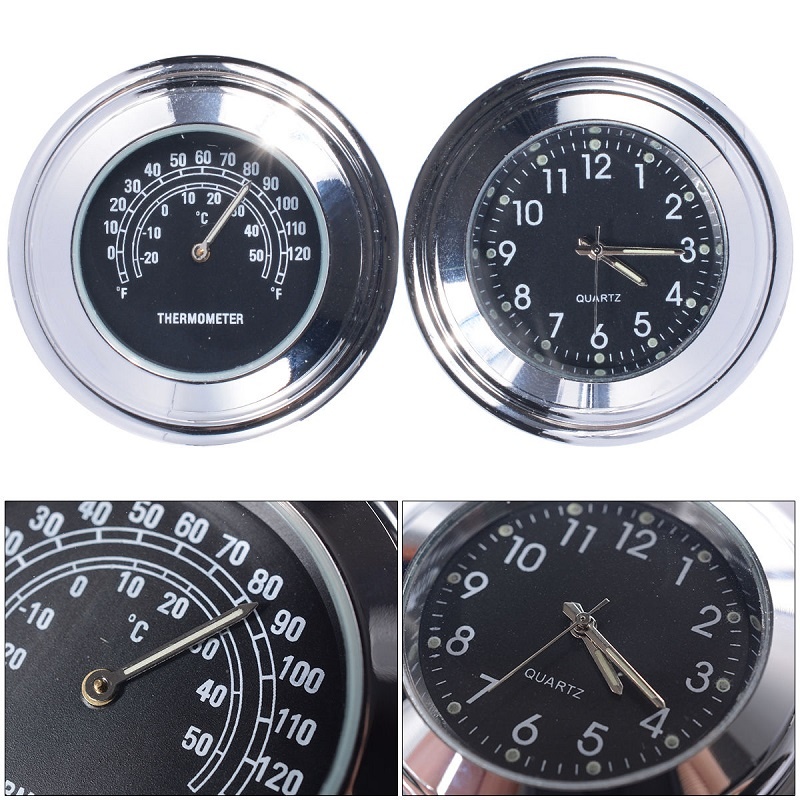 Chromované moto hodinky a teploměr na řídítka. - 9