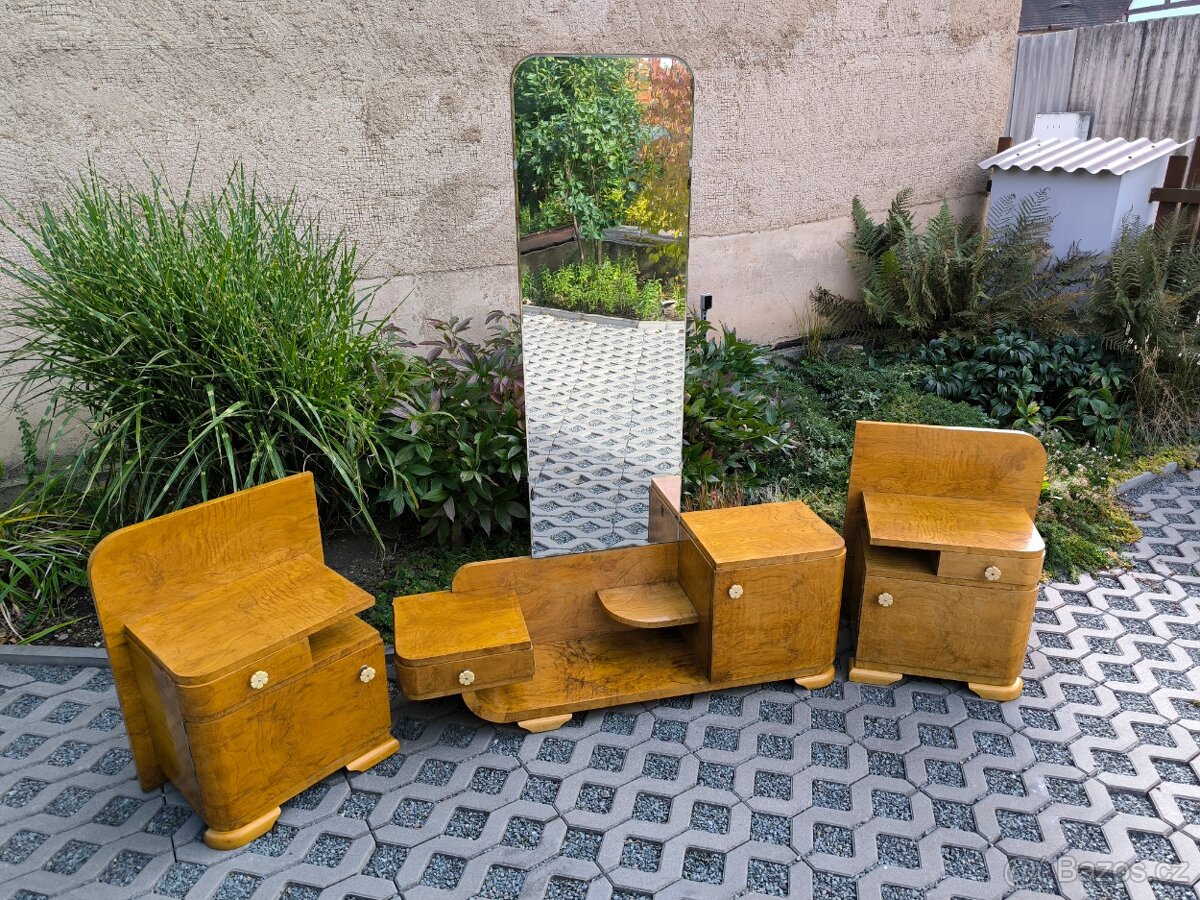 Art Deco noční stolky + toaletní stolek - 30. léta - 9