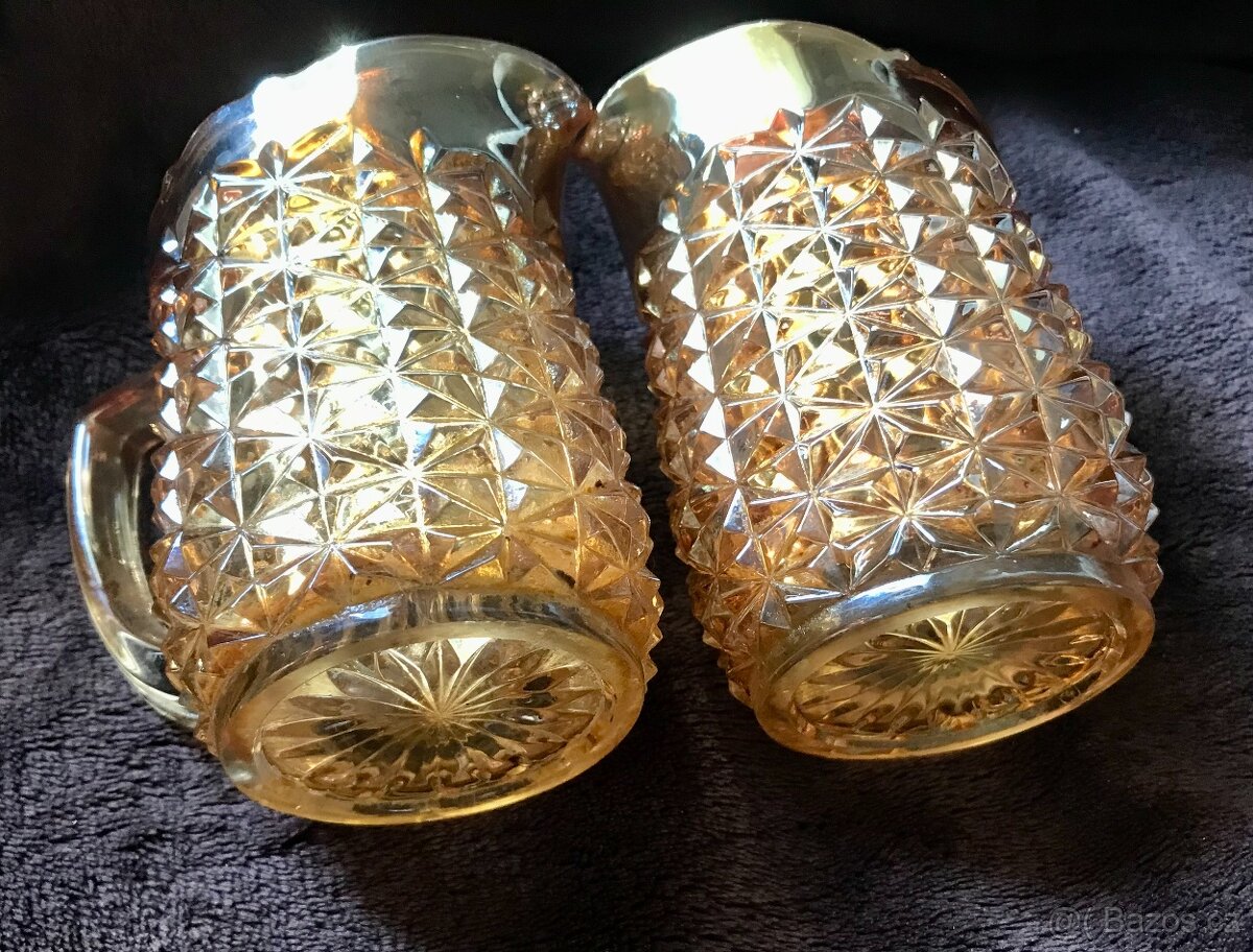 starožitné 2 x džbánek mléčenka karnevalové sklo výška 10cm - 9