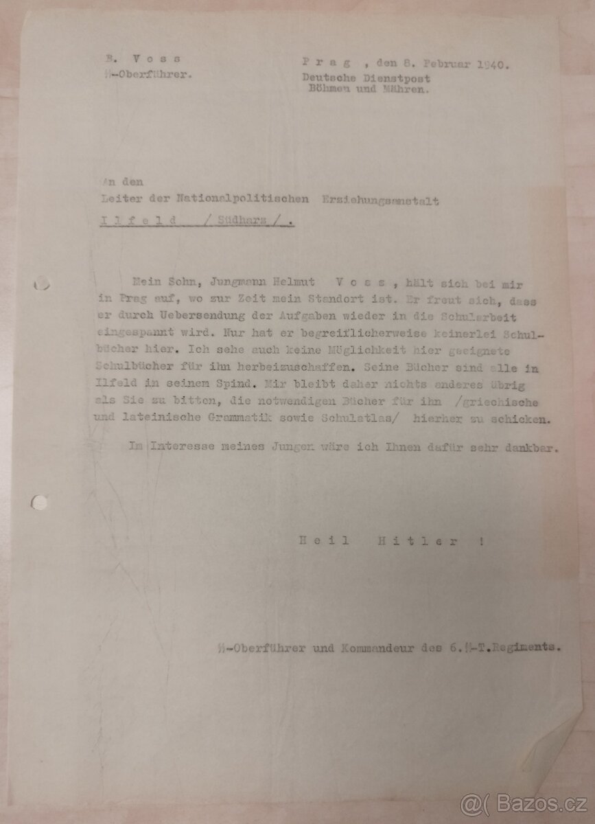 DOKUMENTY PO GENERÁL SS BERNHARD VOSS 3 - 9