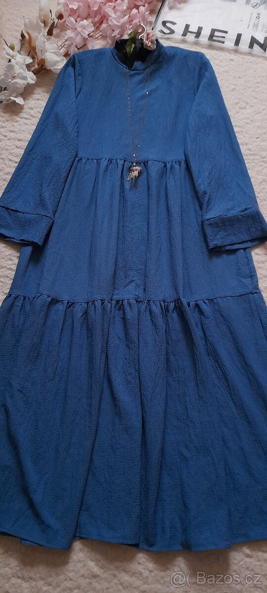 Shein safírové volánové dlouhé šaty - NOVÉ - 9