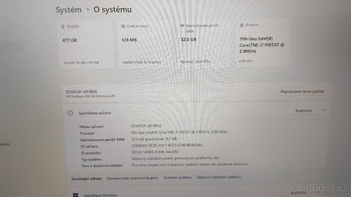 HP Probook 450 G8 15,6" IPS i7, 16/32, 512GB, Iris Xe, W11p - 9