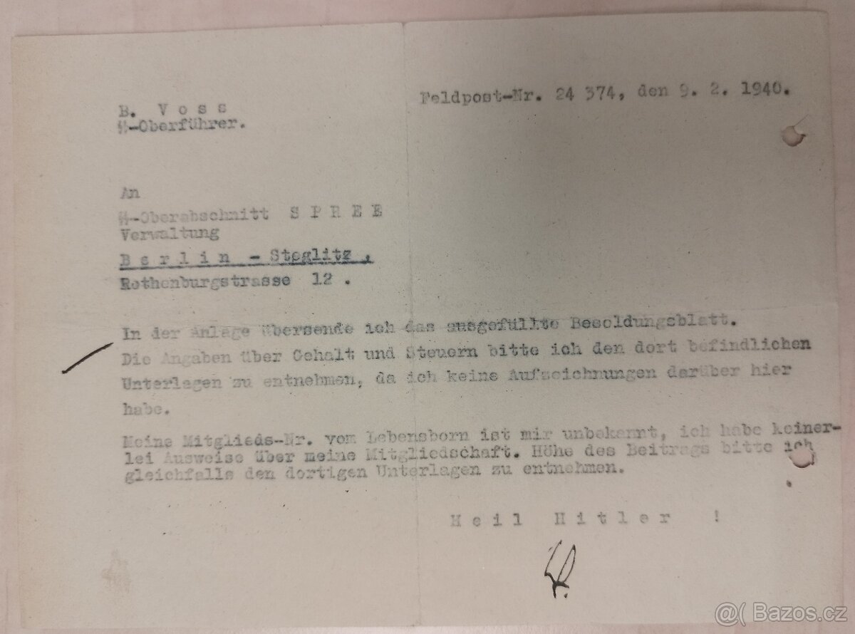 DOKUMENTY PO GENERÁL SS BERNHARD VOSS 2 - 9