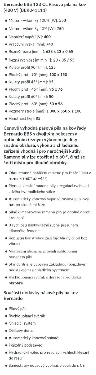 Pásová pila na kov bernardo EBS 128 CL - 9