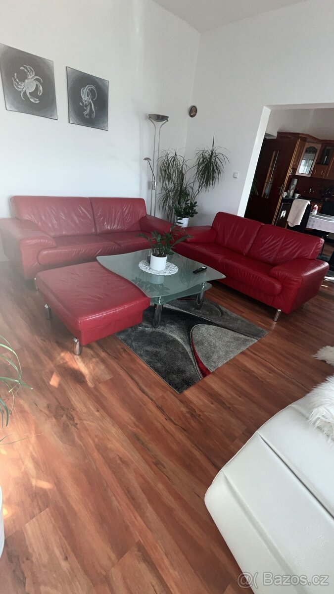 Luxusní kožená sedací souprava v červené barvě - 9