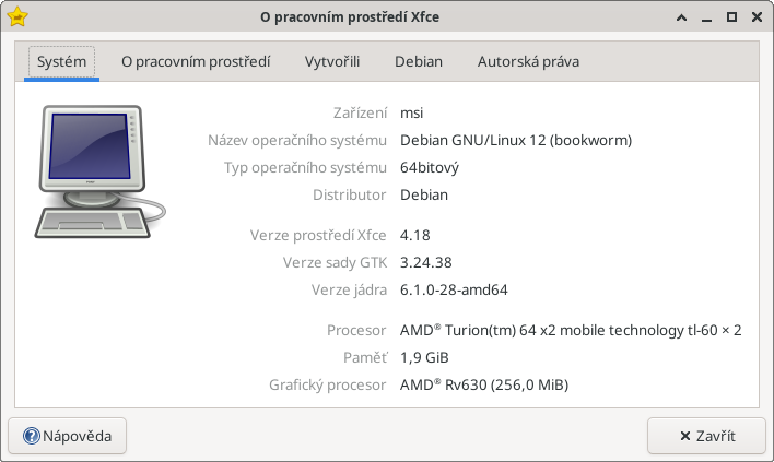 Laptop / Notebook MSI 610X, Debian 12 - 9