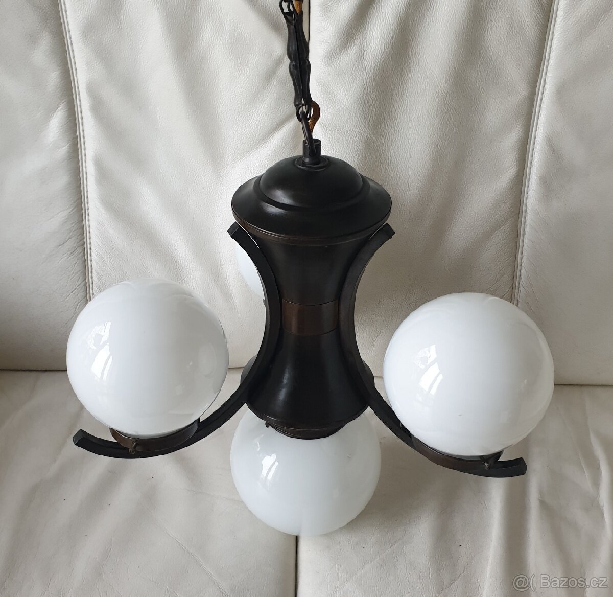 Starožitný lustr art deco na řetězu tmavá mosaz I - 9