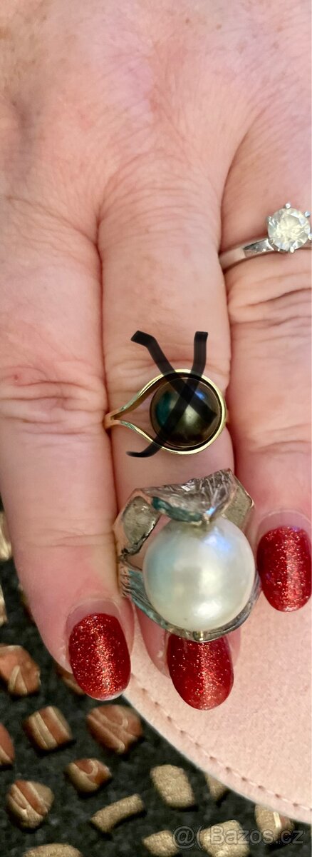 Luxusní a jedinečný prsten stříbro & velká perla Mexico - 9