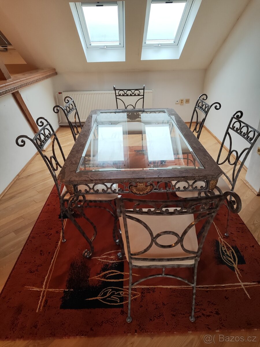 Secesně rustikální jídelní stůl a židle že Švýcarska - 9