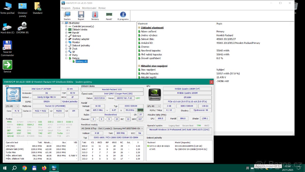 HP 8560W, i7, 16GB, nVIDIA 2GB, SSD 128, W11 - 9