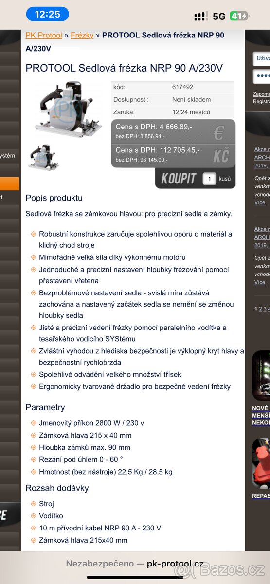 Tesařská sedlová fréza PROTOOL NPR 90 + další fréza navíc - 9