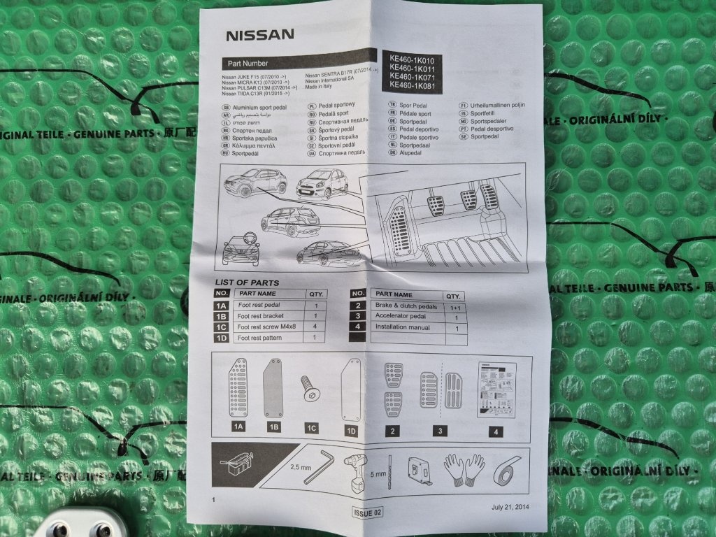 sportovní kryty pedálů Nissan Juke F15, Micra K13, Pulsar C1 - 9