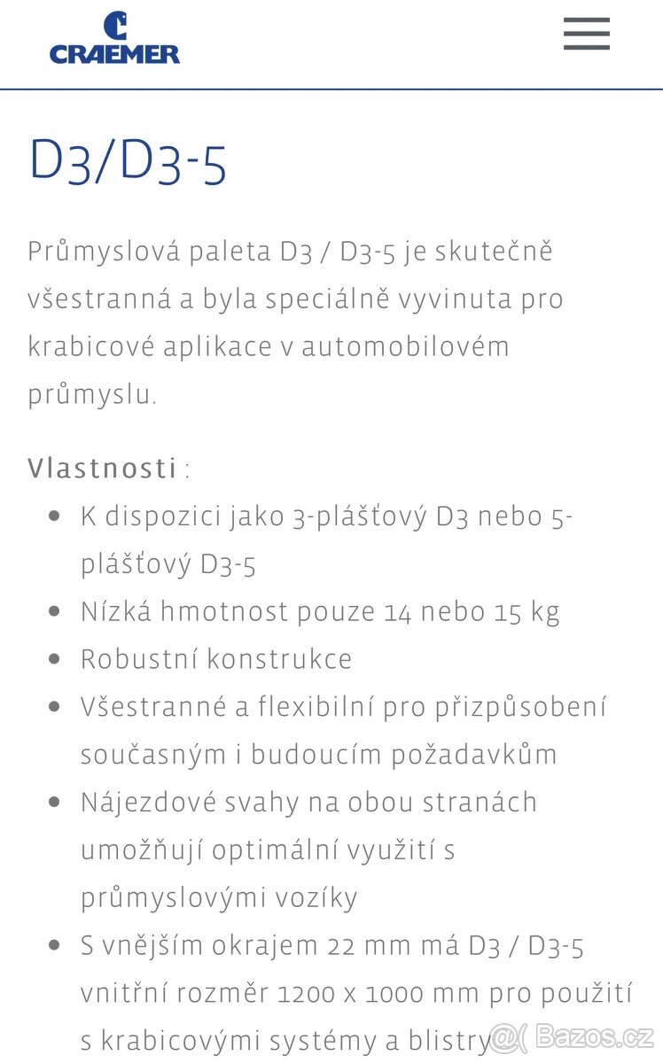 Transportní plastové palety 100x120cm, CRAEMER D3 - 9